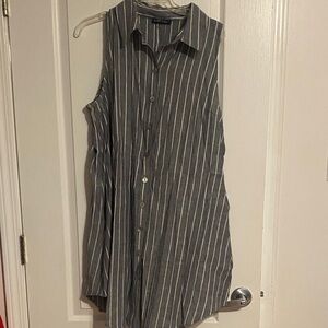 Women's Gray Striped Button Down Shirt